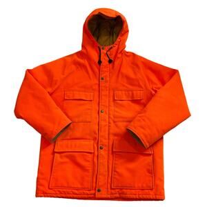 Vtg Cabelas Gortex Hunting Coat Mens Large Orange Hooded High Visibility *READ*